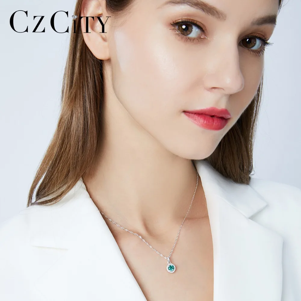 CZCITY ожерелье из чистого 925 пробы серебра для женщин, модное красочное ожерелье с подвеской из драгоценных камней, очаровательное рождественское ювелирное изделие