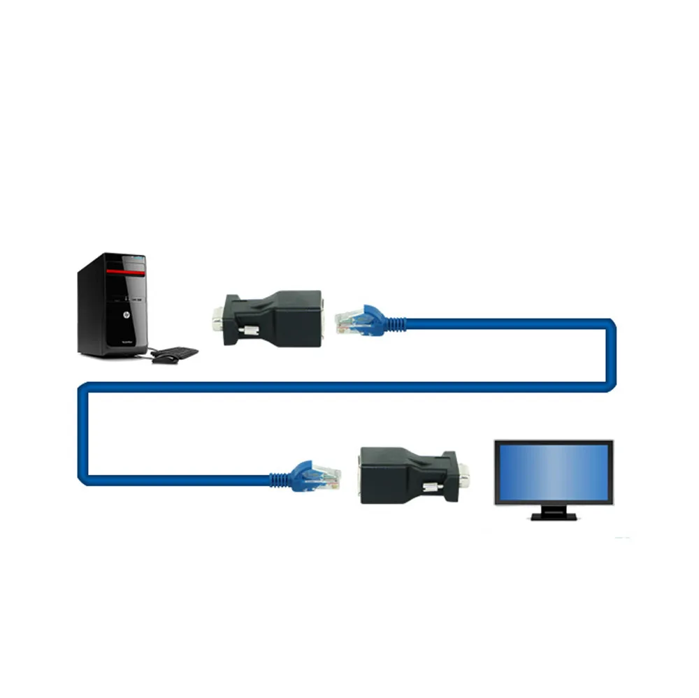 Del 1 пара VGA Extender Мужской Женский к LAN RJ45 CAT5 CAT6 20 M Адаптер для сетевого кабеля TD915