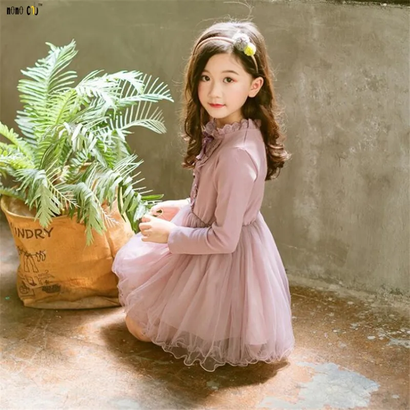 Fashion Lacework Princess Dress Girl Long Sleeve Autumn Mesh Elegant Dresses Kids Girls Clothes 4 5 6 7 8 9 10 11 12 Years | Детская