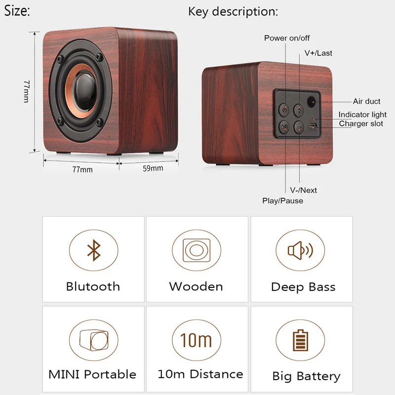 Горячая мини деревянная Bluetooth колонка Беспроводная портативная Hi Fi большая