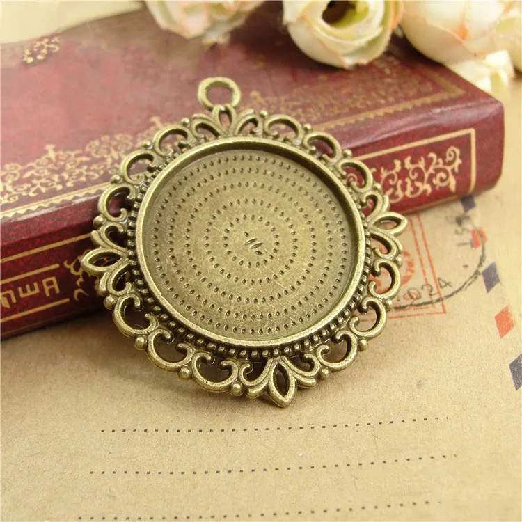 6pcs  Necklace Pendants Setting Cabochon Cameo Base Tray Bezel Blank Fit 25mm Cabochons Jewelry Making Findings