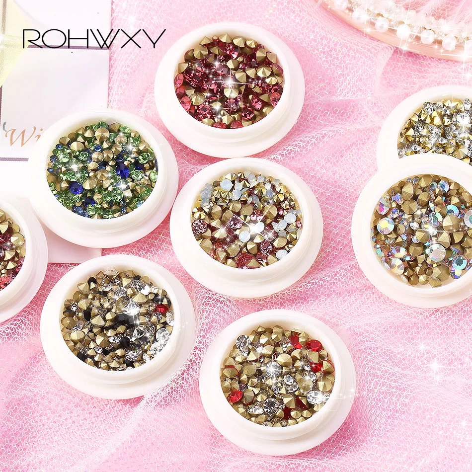ROHWXY Nail Art украшения стразами очаровательные хрустальные камни, ювелирные изделия 3D ногти аксессуары все для маникюра дизайн ногтей