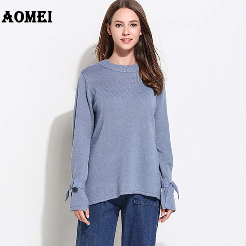Women Knitting Tops Sweater Pullovers Blue Wine Red Split Long Sleeve Solid Casual Loose Clothing New Korean Fashion 2019 Autumn | Женская