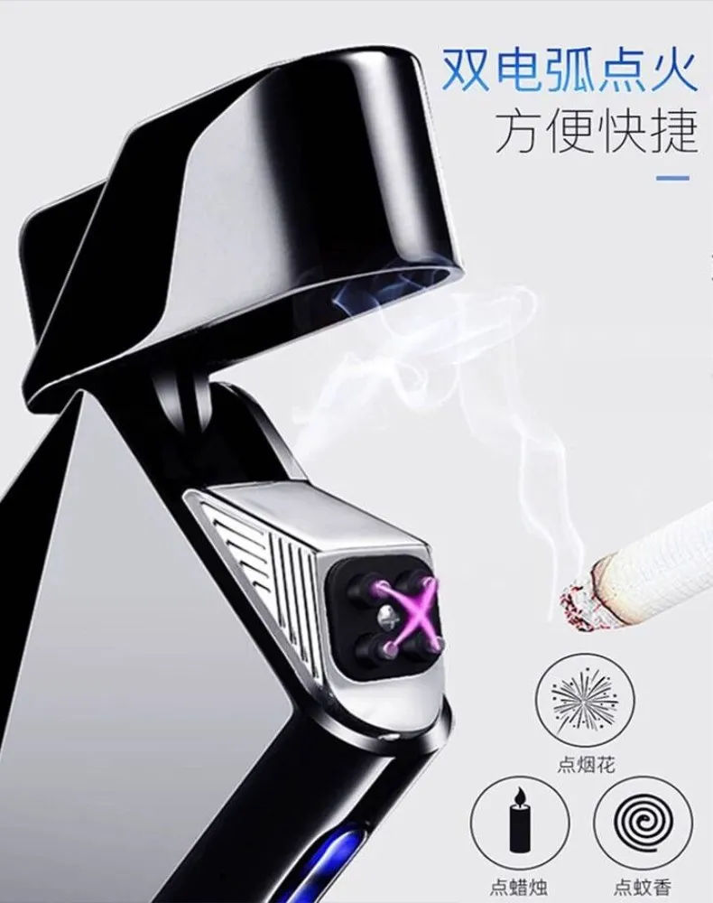 Двойной дуги плазменная Зажигалка Электронные USB зажигалки для курение сигар ветрозащитный перезаряжаемый прикуриватель в виде курительной трубки