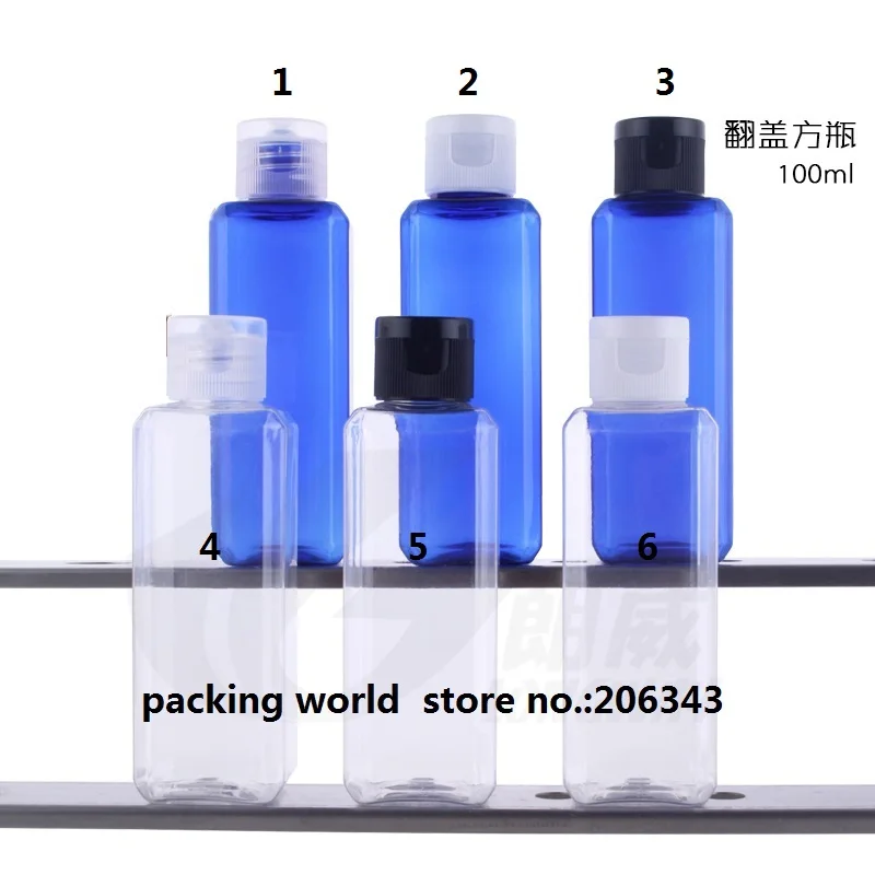 Прозрачная/синяя Квадратная бутылка для домашних животных 100 мл лосьона эмульсии