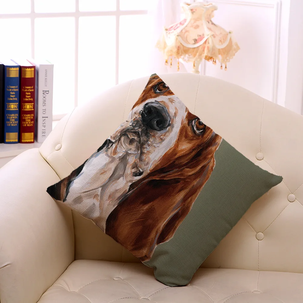 Наволочка с рисунком bассет хаунд хлопковая льняная декоративная наволочка для