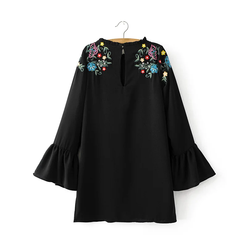 2017 Весной и Осенью Новое Прибытие Женщины Моды Оборками Flare Рукавом Dress женский