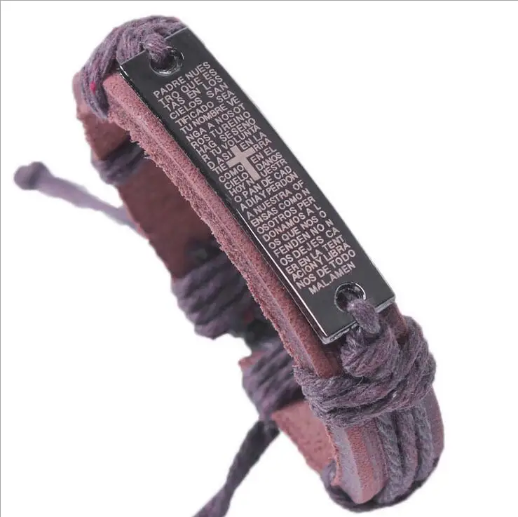 Горячая Распродажа религиозные 12 шт. из нержавеющей стали черная кожа мужские и