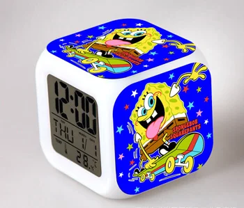 SpongeBob светодиодный Будильник 7 цветов светящийся большой экран цифровой детский будильник подарок на день рождения многофункциональные сенсорные часы
