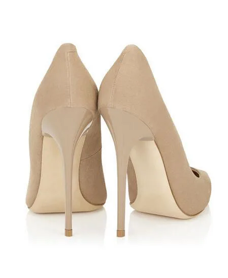 Женские замшевые туфли-лодочки на шпильке с острым носком высоком каблуке