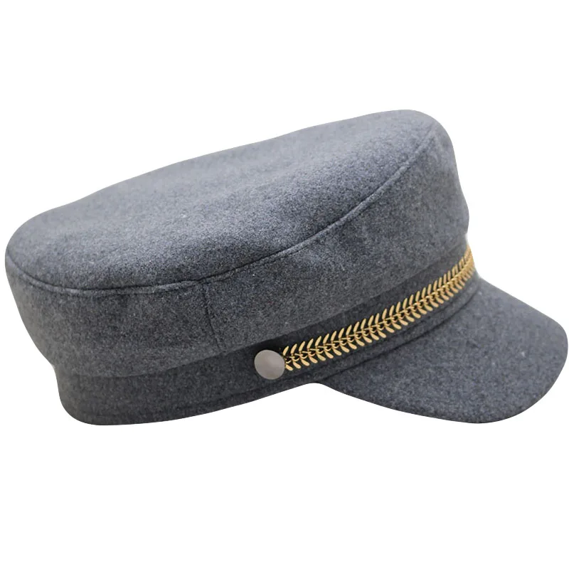 Осень-зима, стиль non-Fashion, шерстяная, военная шляпа теплая Матросская шляпа для Для женщин мужские Черные Серые с плоским верхом Женская дорожная Кепка-кадетка Кепка Капитана