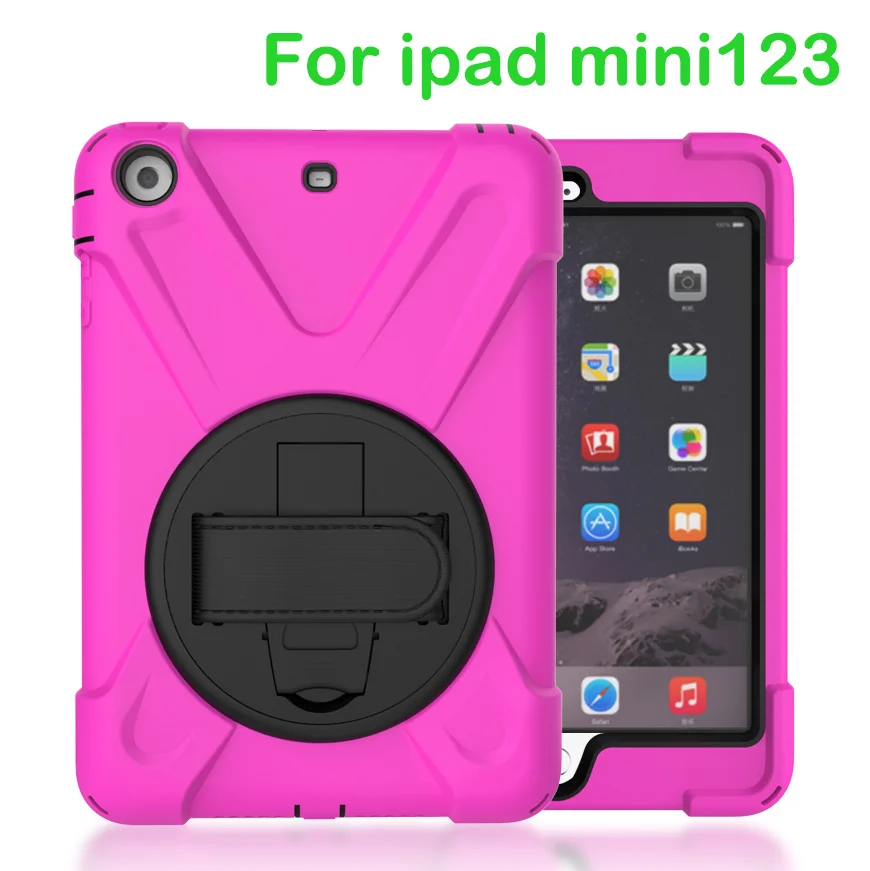 Rose-MN123-SDai Чехол для Apple iPad mini2 mini3 mini1, Duty противоударный Гибридный Резина Прочный жёсткий защитный чехол Крышка+ подставка+ ремешок - Цвет: Rose-MN123-SDai
