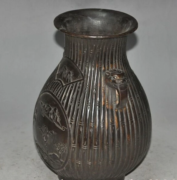 SCY S0408 8"old chinese palace bronze foo dog head beast statue Zun Bottle Pot Vase Jar discount 30% (C0324) | Дом и сад