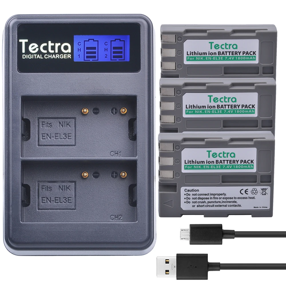 Tectra 3PCS EN EL3E 1800mAh/li ion батарея для камеры + LCD USB двойное зарядное устройство Nikon D30 D50