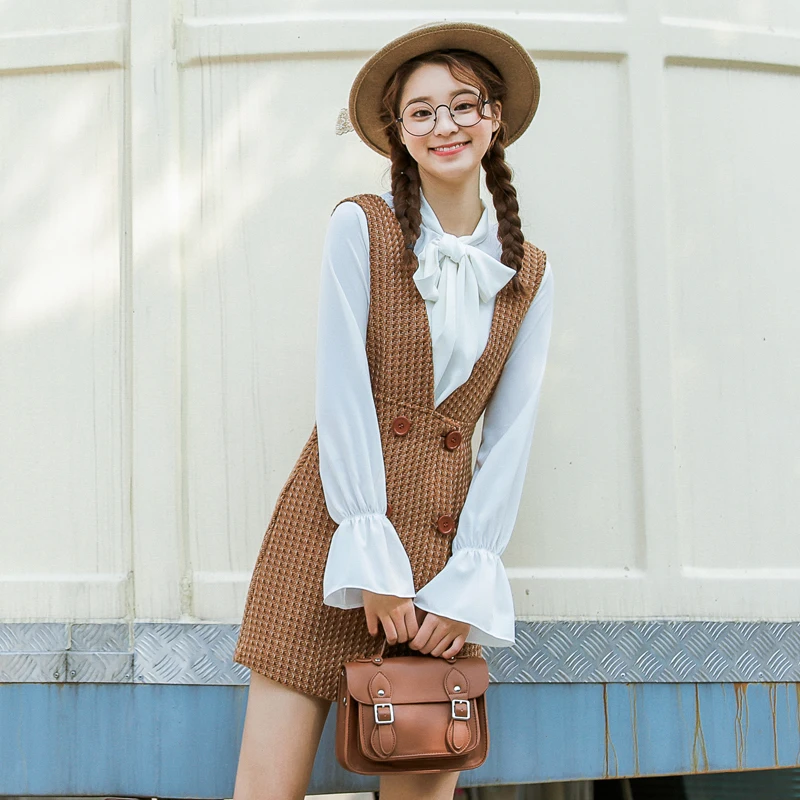 2018 женское корейское Панк Harajuku Ulzzang весеннее школьное двубортное платье с v