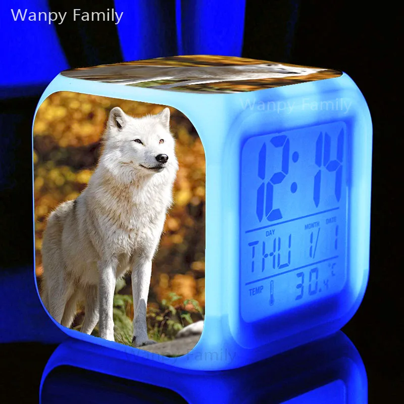 Цифровой будильник Arctic wolf для детской комнаты, прикроватные настольные многофункциональные будильники с изменением цвета