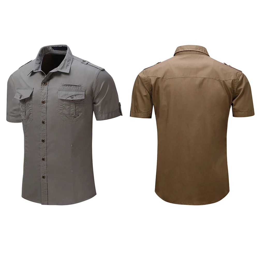 Men's short sleeve Shirt Men Cargo Shirts Fashion Casual Summer Solid Mens Military Plus Size M- | Мужская одежда