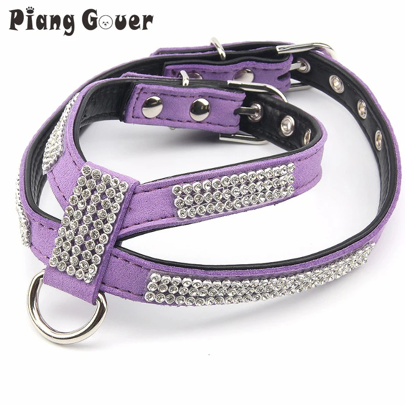 Ошейник Bling горный хрусталь собаки жгут мягкой замши Ткань использовать поводок
