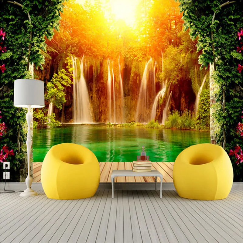 3D обои с изображением водопада леса природного пейзажа|papel de parede 3d|papel paredede |