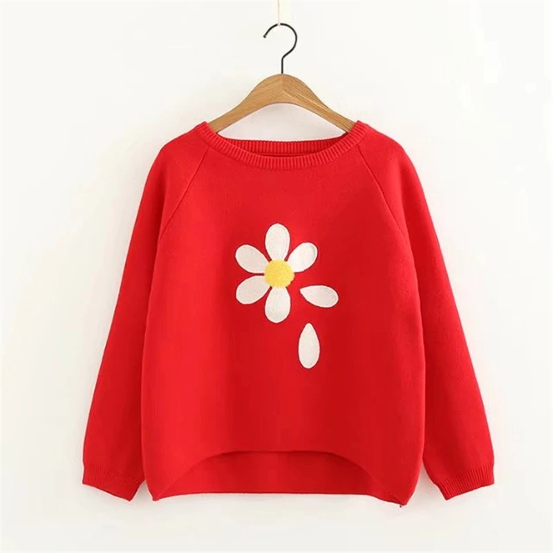 LUNDUNSHIJIA Flower Embroidery Women Sweaters 2017 Autumn Winter New Fashion Casual Pullover Long Sleeve O-neck Knitwear 4 Color | Женская