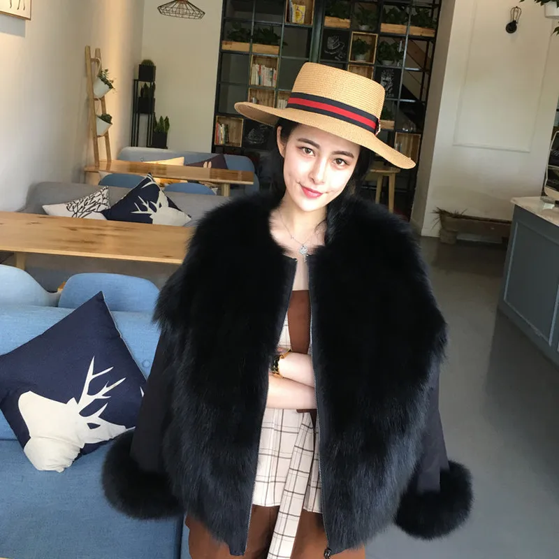 Both sides of the fox fur coat import parka female bladder short flight suit jacket | Женская одежда