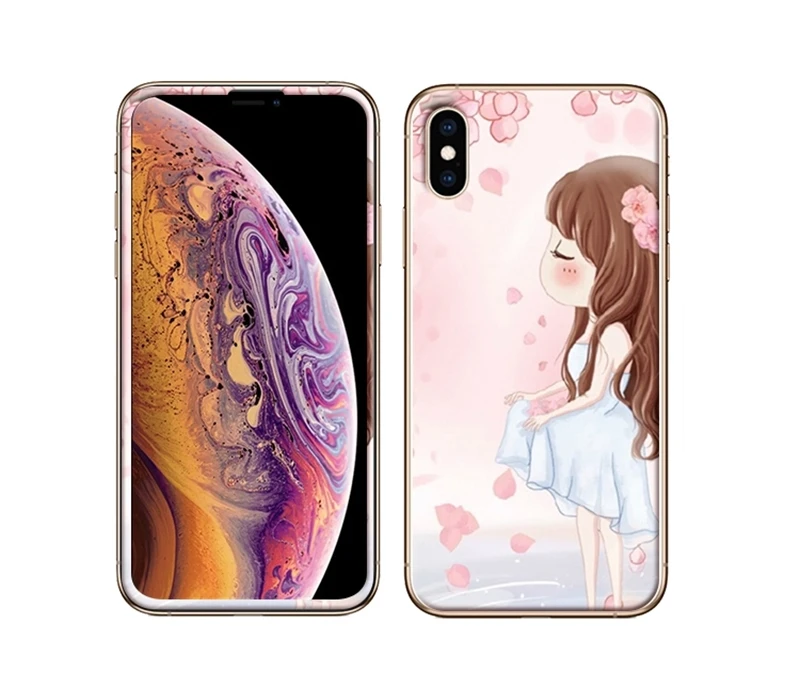Чехол для экрана для iPhone Xs XR Xs Max X Передняя пластина из закаленного стекла+ ТПУ задняя Цветная рисунок или корпус с рисунком