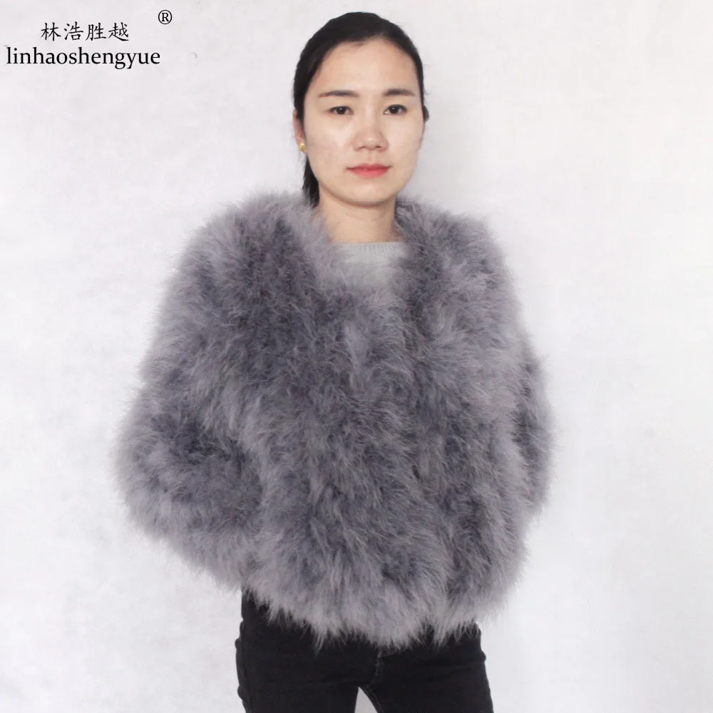 Linhaoshengyue Long 55cm 2015 Autumn Winter Ostrich Fur Coat Wool Outerwear Short Design Long-sleeve Turkey Wool Outerwear Fur