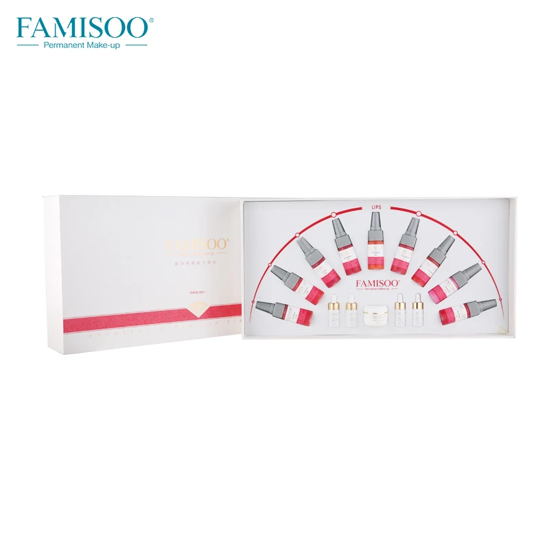 FAMISOO 14 шт./компл. Перманентный макияж татуировки пигмент губ 3D Micropigmrntation pigmento