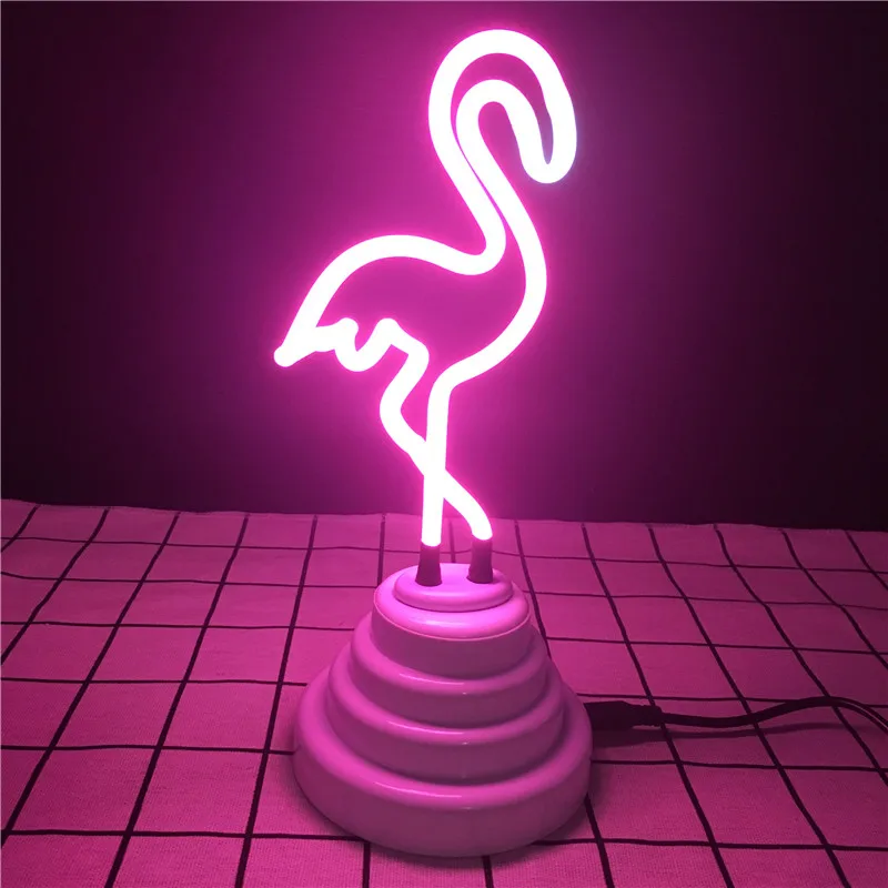 Pink Leedome Ретро неоновая скульптура Настоящая стеклянная трубка Фламинго неоновая Ночная лампа DC5V неоновые огни знак ручной работы украшение дома освещение - Испускаемый цвет: Pink