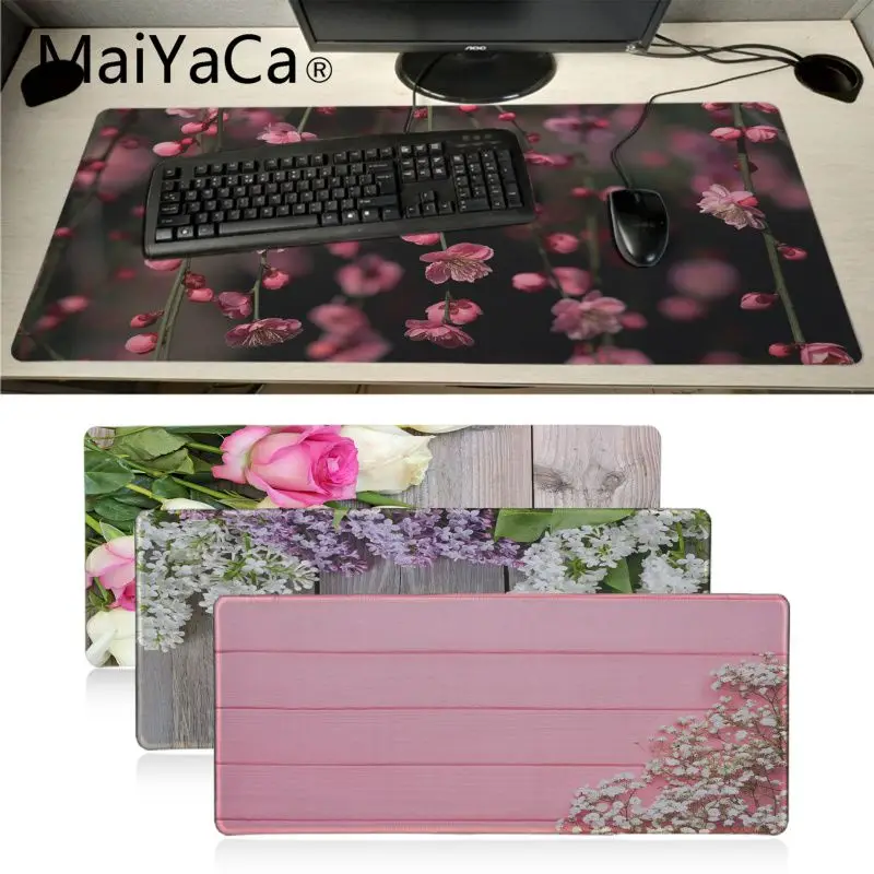 Игровой коврик для мыши MaiYaCa фиолетовый розовый белый цветочный узор по дереву