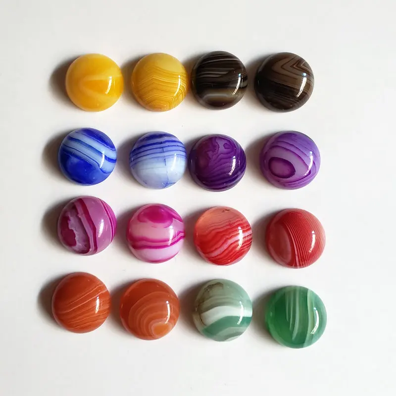 

2018 Fashion mixed striped onyx natural stones round charms 30Pcs/lot cabochon beads for jewelry Ring accessories no hole 16mm