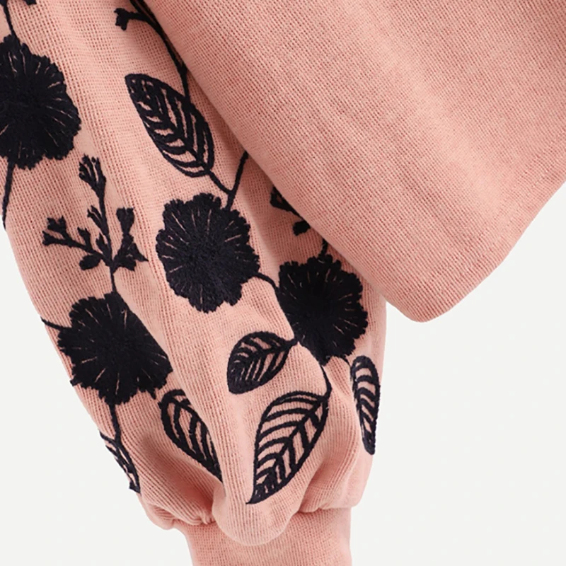 Dotfashion розовый женский пуловер с цветочной вышивкой на плече, повседневный осенний свитер с воротником-хомутом