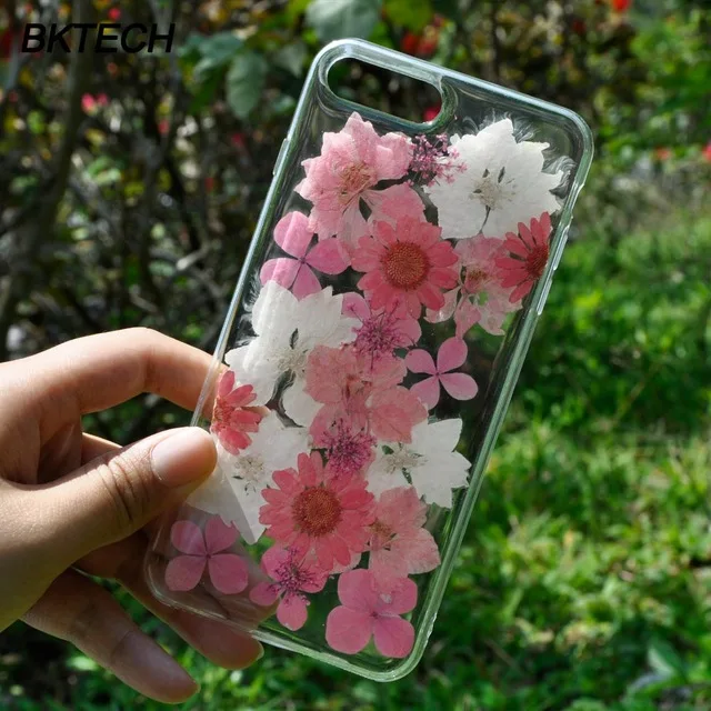 Boxkeya Чехлы ручной работы с натуральными сушеными цветами для iphone X, 6 S, 7, 7 Plus, 8, 8 Plus, 5S, Прозрачная мягкая задняя крышка из ТПУ - Цвет: 5