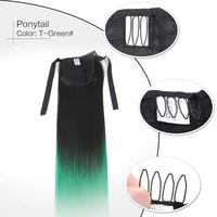 neitsi straight long clip in hair tail false hair ponytail hairpiece with hairpins synthetic hairt green