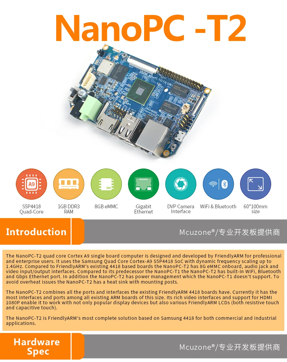 FriendlyELEC NanoPC-T2 бортовой WiFi и bluetooth четырехъядерный Cortex-A9 макетная плата S5P4418 карта компьютер 100x60 см