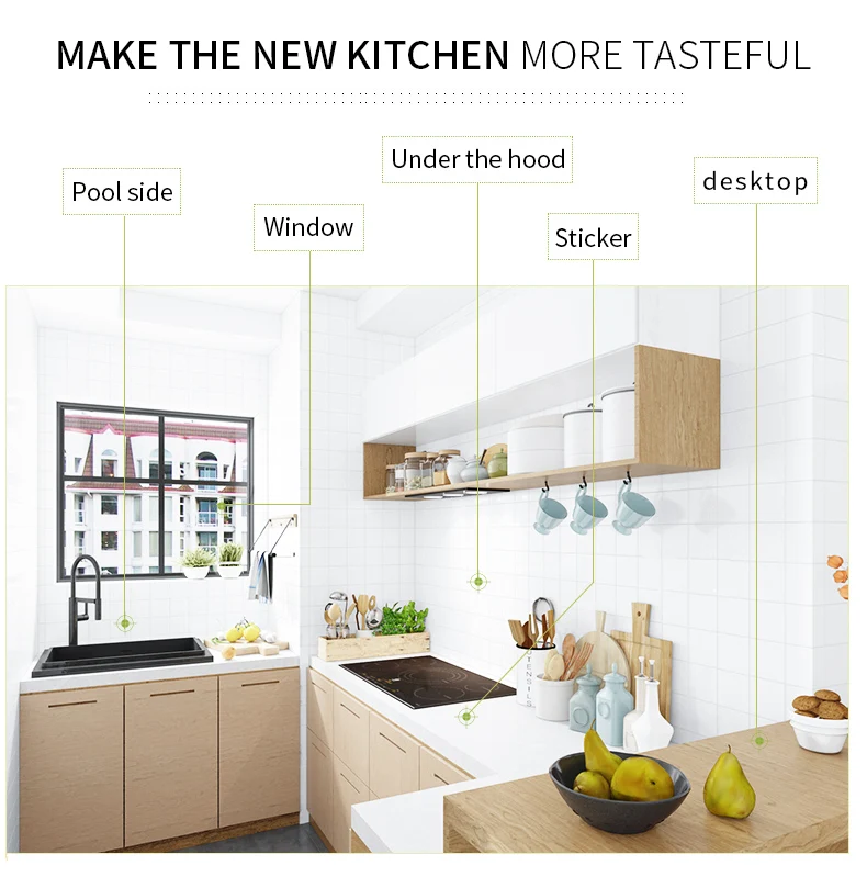60*200cm Kitchen oil-proof wall stickers cooker high temperature waterproof tile cabinet range hood refurbished wallpaper