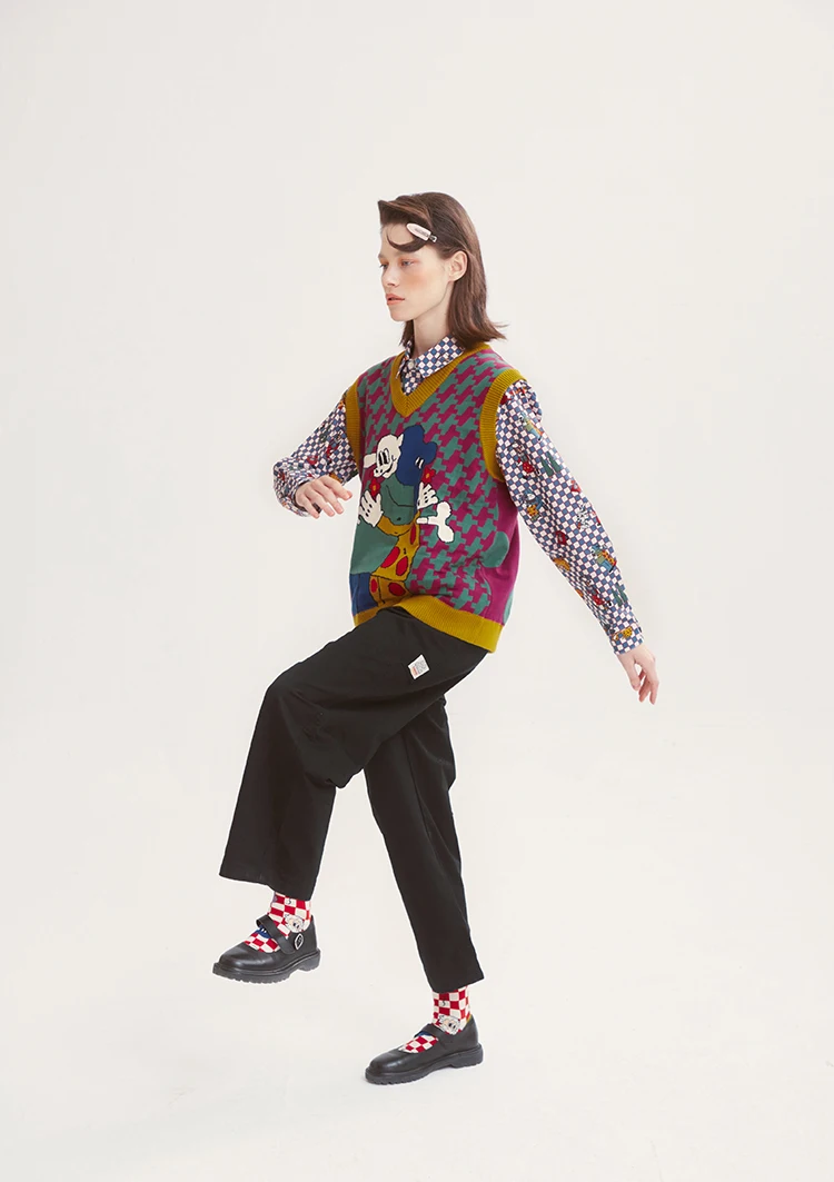 Осень и зима дизайн Harajuku игривый женский свободный свитер Vneck без рукавов Вязанный жилет пуловер Свитера хлопок