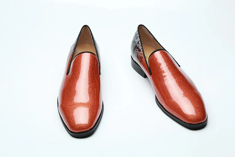SHOOEGLE High Quality Men Patent Leather Shoes Snakeskin Italy Smoking Fashion Slip-on Loafers Business Dress | Обувь