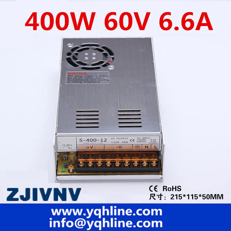 

60V 6.6A 400W switching power supply input 110/220v output 60V DC adjustable cctv smps led power supply LED driver (S-400-60)