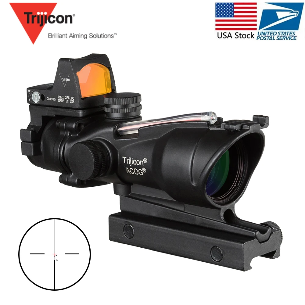 Acog 4x32 красный источник волокна натуральной оптоволоконный прицел W/Rmr микро красная точка зрения с маркировкой черный стояк оптический прибор