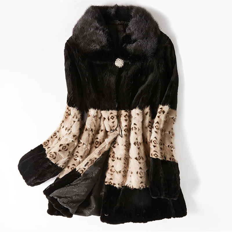 Зимнее женское меховое пальто LVCHI 2019 с поясом модное леопардовое из норки широкой