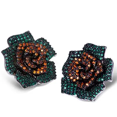 Green and topaz Красивые большие серьги-гвоздики с зеленым Сиамом, оливин, кристалл, цветные камни, родиевая пластина, ювелирные изделия для женщин, серьги с большим цветком розы - Окраска металла: Green and topaz