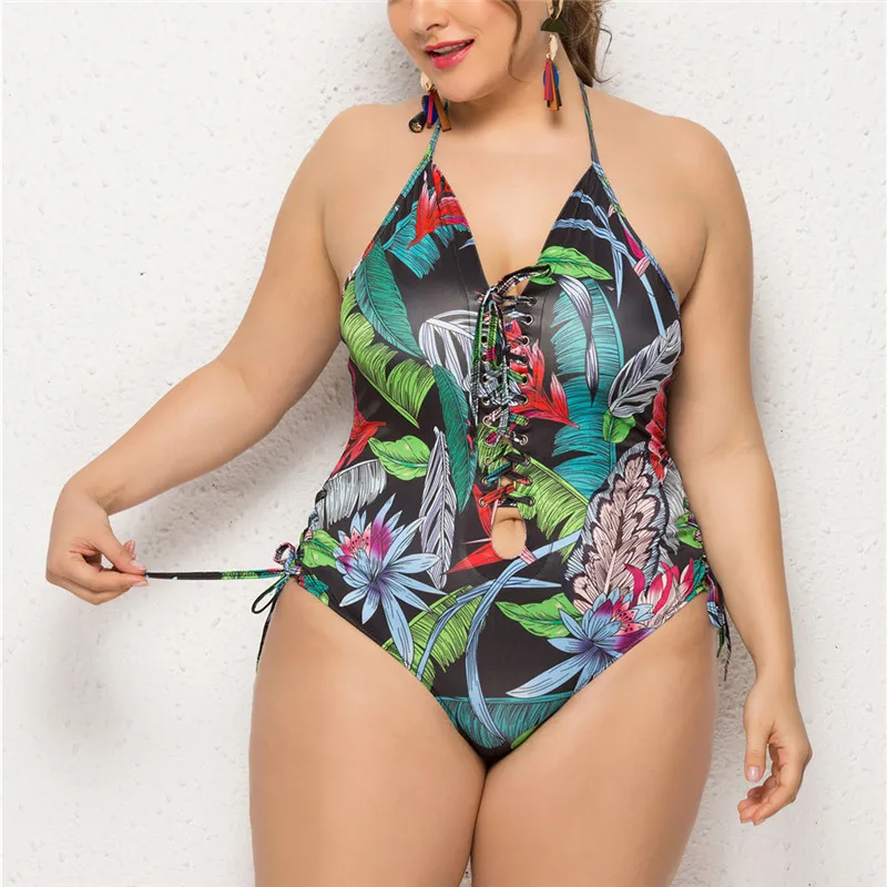 Летняя одежда для женщин сексуальный купальник цельный плюс размер принт