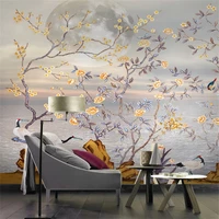 custom mural wallpaper hand painted flower and bird sofa living room tv background wall