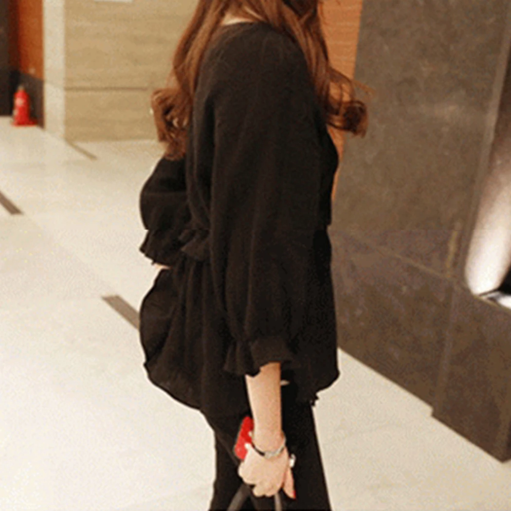 Женская блузка на шнуровке белая с оборками весна осень 2019 милые рубашки