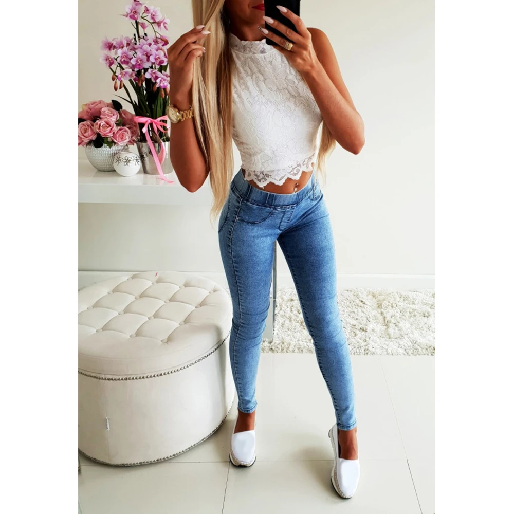 Женские узкие джинсы со средней талией повседневные брюки карандаш из денима