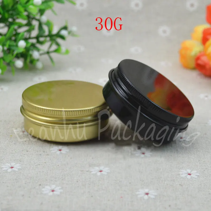 

30 г золотистая/черная Маленькая алюминиевая коробка, 30 см3 портативные мини банки для нежного крема для кожи, пустой косметический контейнер (100 шт./лот)