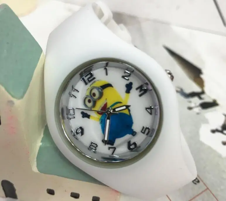 Детские часы с рисунком из мультфиломов студентов для мальчиков и девочек силиконовые водонепроницаемые часы - Цвет: Белый