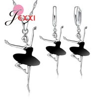 woman birthday gift beautiful jewelry set fashion 925 sterling silver ballet dancing girl necklace earrings wholesale