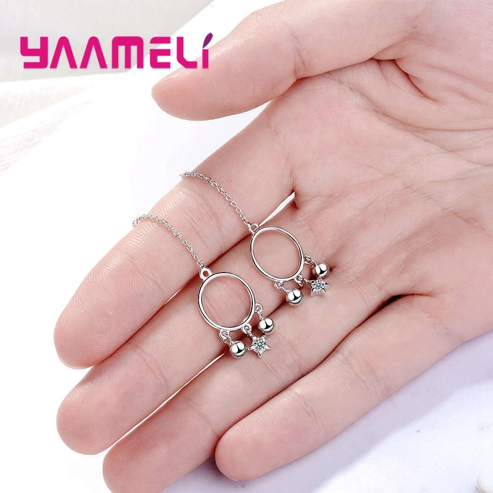 

Bohemia Women Dangle Drop Earrings Big Round 925 Silver Earrings With Small Ball Pendant for Women Fashion Jewelry